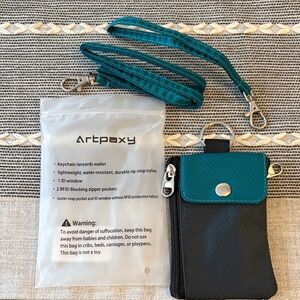 ARTPAXY NEW KEYCHAIN LANYARD WALLET GRAY TEAL